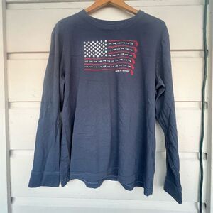 Life is Good Men's Long Sleeve Crusher Tee American Flag Blue Size L